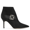 Manolo Blahnik Plinianu 90 Crystal-embellished Satin-trimmed Suede Ankle Boots
