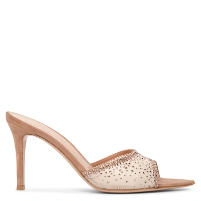 Gianvito Rossi Rania 85 Crystal-embellished Suede-trimmed Organza Mules In Neutrals