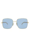 Gucci 61mm Square Sunglasses With Chain In Gold Gold Blue