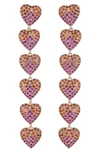 Eye Candy Los Angeles Alice Cz Heart Linear Drop Earrings In Red