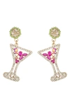 Eye Candy Los Angeles Martini Crystal Drop Earrings In Silver