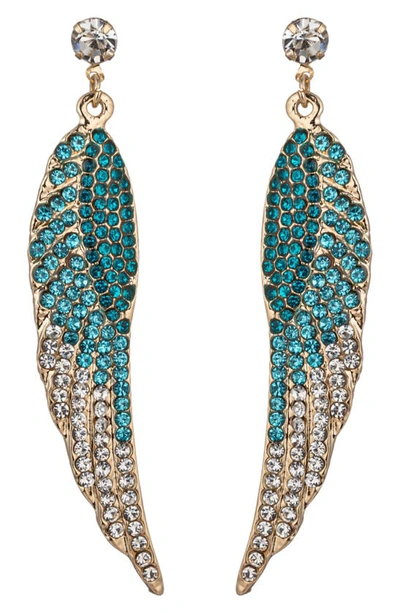 Eye Candy Los Angeles Angel Wing Crystal Drop Earrings In Blue