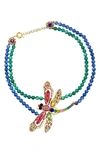 Eye Candy Los Angeles Crystal Dragonfly Agate Beaded Statement Necklace In Blue