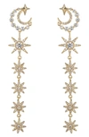 Eye Candy Los Angeles Moon & Star Cz Linear Drop Earrings In Gold