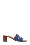 Burberry Label Print Denim And Leather 55mm Mules In Tan/ Denim