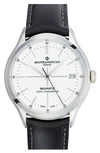 BAUME & MERCIER CLIFTON BAUMATIC LEATHER STRAP WATCH, 40MM