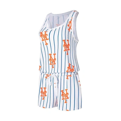 CONCEPTS SPORT CONCEPTS SPORT WHITE NEW YORK METS REEL PINSTRIPE KNIT ROMPER