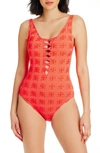 Bleu Rod Beattie Eyes Wide Open Broderie Anglaise One-piece In Coral Gables