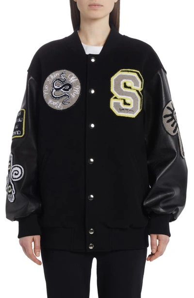 Stella Mccartney Rewild Embroidered Wool Bomber Jacket In Black