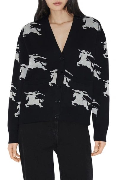 Burberry Ekd Cotton Silk Cardigan In Black/white