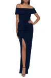 XSCAPE XSCAPE EVENINGS XSCAPE OFF THE SHOULDER CREPE EVENING GOWN