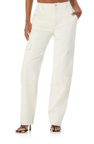 Afrm Noe Faux Leather Cargo Trousers In White Python