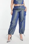 Asos Design Curve Oversize Parachute Pants In Medium Blue