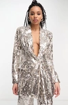 Asos Design Slim Fit Sequin Blazer In Silver