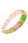 L Erickson Adeline Beaded Headband In Green/ Pink
