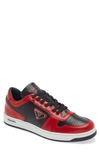 Prada Men's Downtown Logo Leather Low-top Sneakers In Black Red
