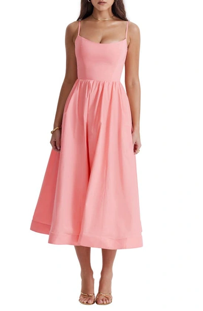 House Of Cb Womens Raspberry Samaria Corseted Woven Midi Dress In Pink