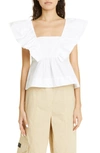 Ganni Cotton Poplin Ruffle Blouse Bright White In Bright White