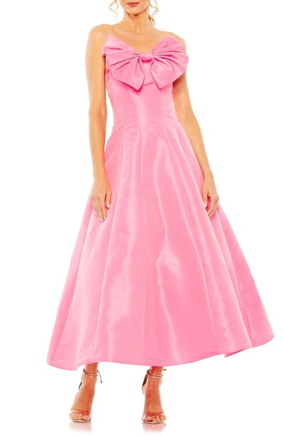 Mac Duggal Strapless Ballgown With Bow Detail In Candy Pink