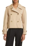 Burberry Haltye Cotton Gabardine Crop Trench Jacket In Honey