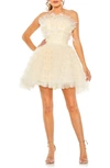 MAC DUGGAL FEATHER TULLE STRAPLESS MINIDRESS