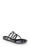 Valentino Rockstud T-strap Flat Slide Sandals In 0no Nero