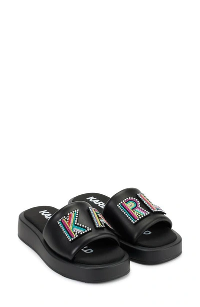 Karl Lagerfeld Opal Womens Leather Slip On Slide Sandals In Black