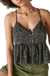 Lucky Brand Print Racerback Babydoll Tank In Black Multi