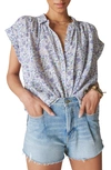 LUCKY BRAND FLORAL COTTON POPOVER BLOUSE