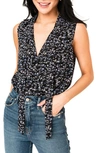 Gibsonlook Floral Print Sleeveless Bodysuit In Black Blue Tiny Floral