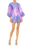 Mac Duggal Balloon Sleeve Column Mini Dress In Plum Multi