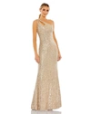 Ieena For Mac Duggal Sequined Strappy One Shoulder Column Gown In Gold