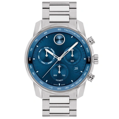 Movado Men's Bold Verso Silver-tone Stainless Steel Bracelet Watch 44mm In Blue