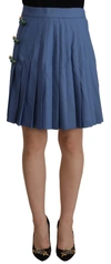 Dolce & Gabbana Blue Embellished Pleated Mini Skirt Wool In Blue