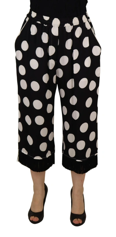 Dolce & Gabbana Polka Dot Mid Waist Cropped Trouser Pants In Black
