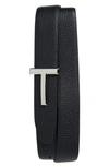 Tom Ford T Icon Reversible Grained Leather Belt In Dark Navy/ Black