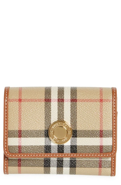 Burberry Check And Leather Small Folding Wallet In Beige