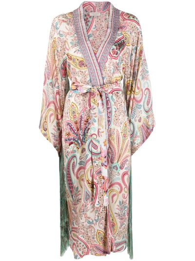 Anjuna Embroidered Silk Long Kimono In Multicolor