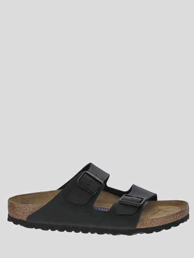 Birkenstock Sandals In <p> Slides In Black Leather With Black-finish Buckles