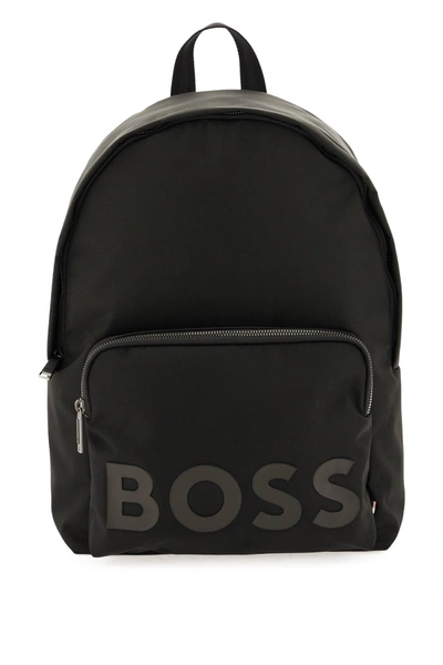 Hugo Boss Zip-up Backpack In Recycled Fabric With Large Logo In Black