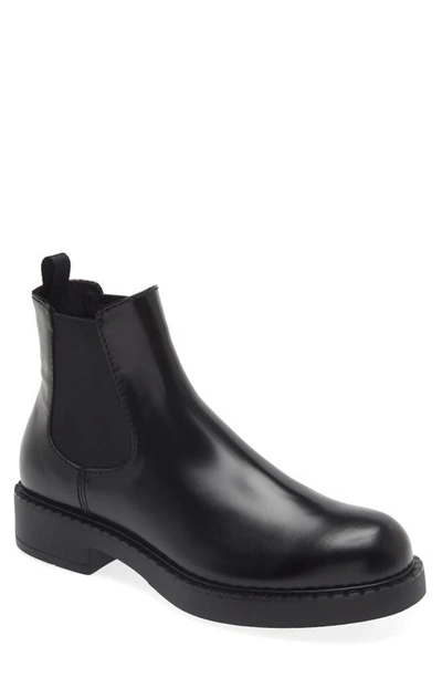 Prada Round-toe Leather Chelsea Boots In Black