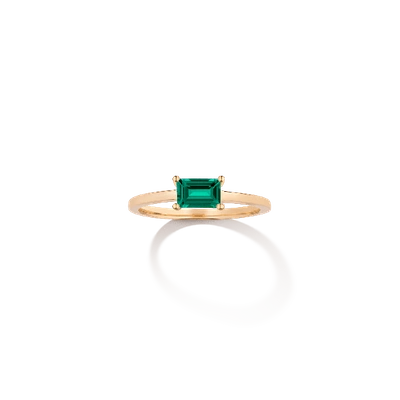 Aurate New York Birthstone Baguette Ring (emerald) In White