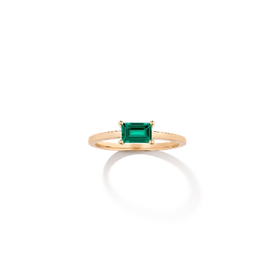 Aurate New York Birthstone Baguette Ring - Emerald In White