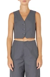 Grey Lab Button-up Crop Vest In Heather Grey