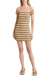 Rip Curl Sundial Stripe Off The Shoulder Knit Dress In Bronze