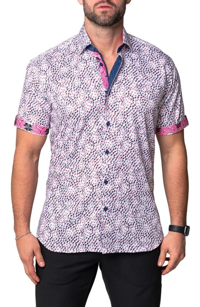 Maceoo Galileo Pool Short Sleeve Contemporary Fit Button-up Shirt In Pink