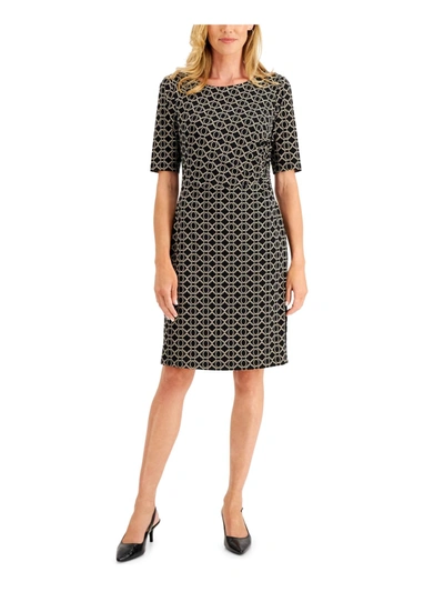 Connected Apparel Petites Womens Jersey Printed Sheath Dress In Black