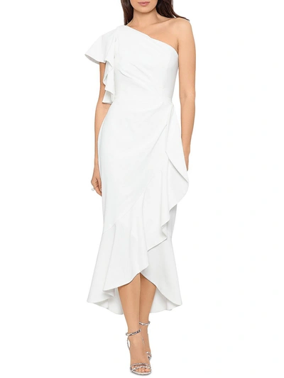 Aqua Womens Ruffled One Shoulder Evening Dress In White