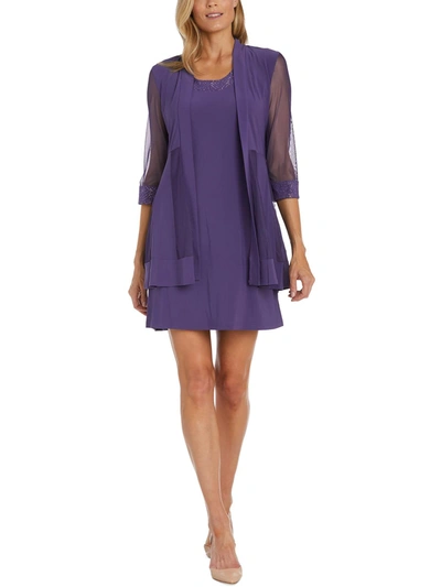 R & M Richards Womens Glitter Knee-length Two Piece Dress In Purple