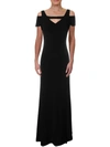 Nightway Petite Stretch-velvet Cold-shoulder Gown In Black